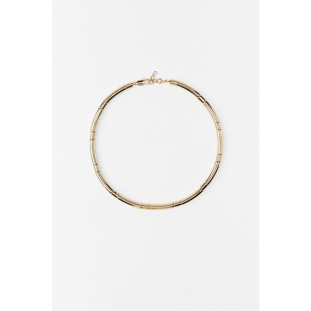 Gold Tone Tube Metal Choker Necklace By Zara